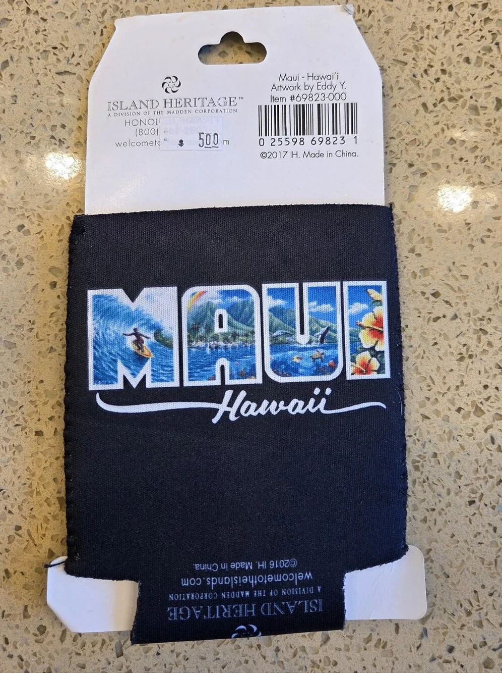 NWT Maui Hawaii Island Heritage Can Cooler Koozie Black Eddy Y Souvenir